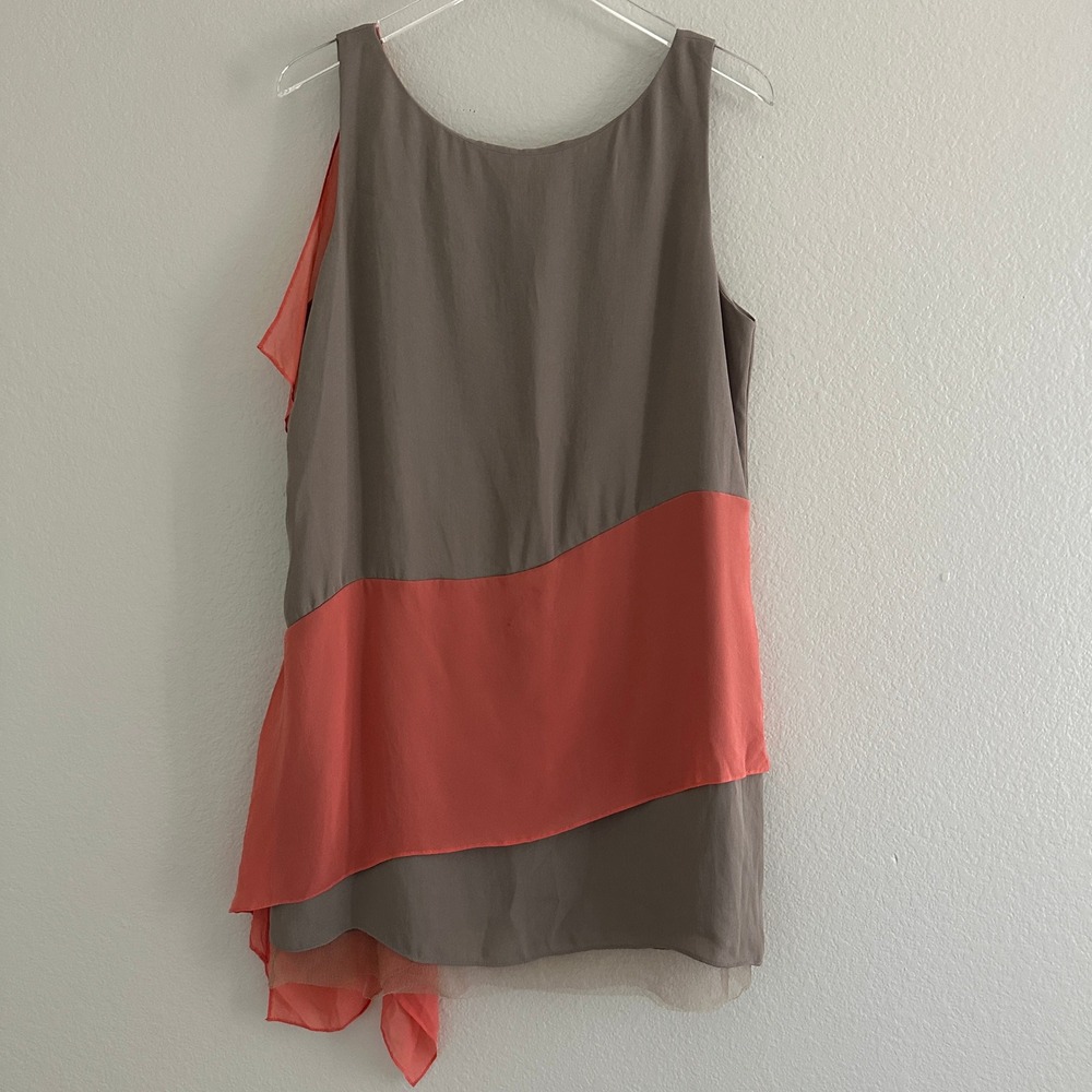 BCBGMAXAZRIA Runway Dress Women L Cinder Coral Freda Silk Blend Layered IMS6N108